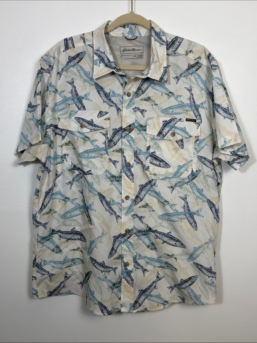 Eddie Bauer Trout Fish Print Vented Outdoor Button Down Shirt Men’s Size XL